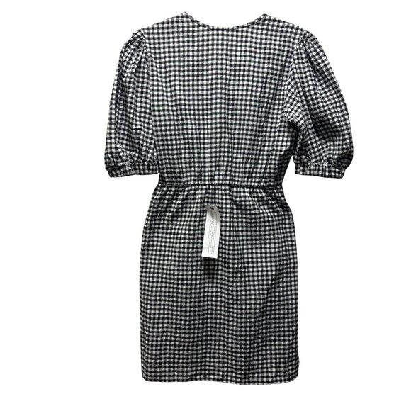 Topshop Black & White Gingham Puff Sleeve Wrap Mini Dress Size 6 - Picture 2 of 7